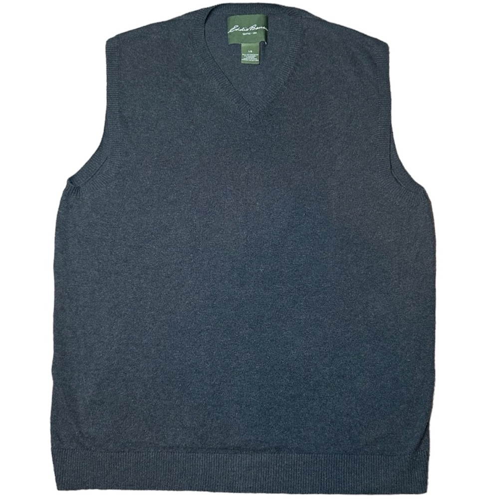 Eddie Bauer Men's Gray Sweater Vest Sleeveless V Neck Knit Layering Size Large